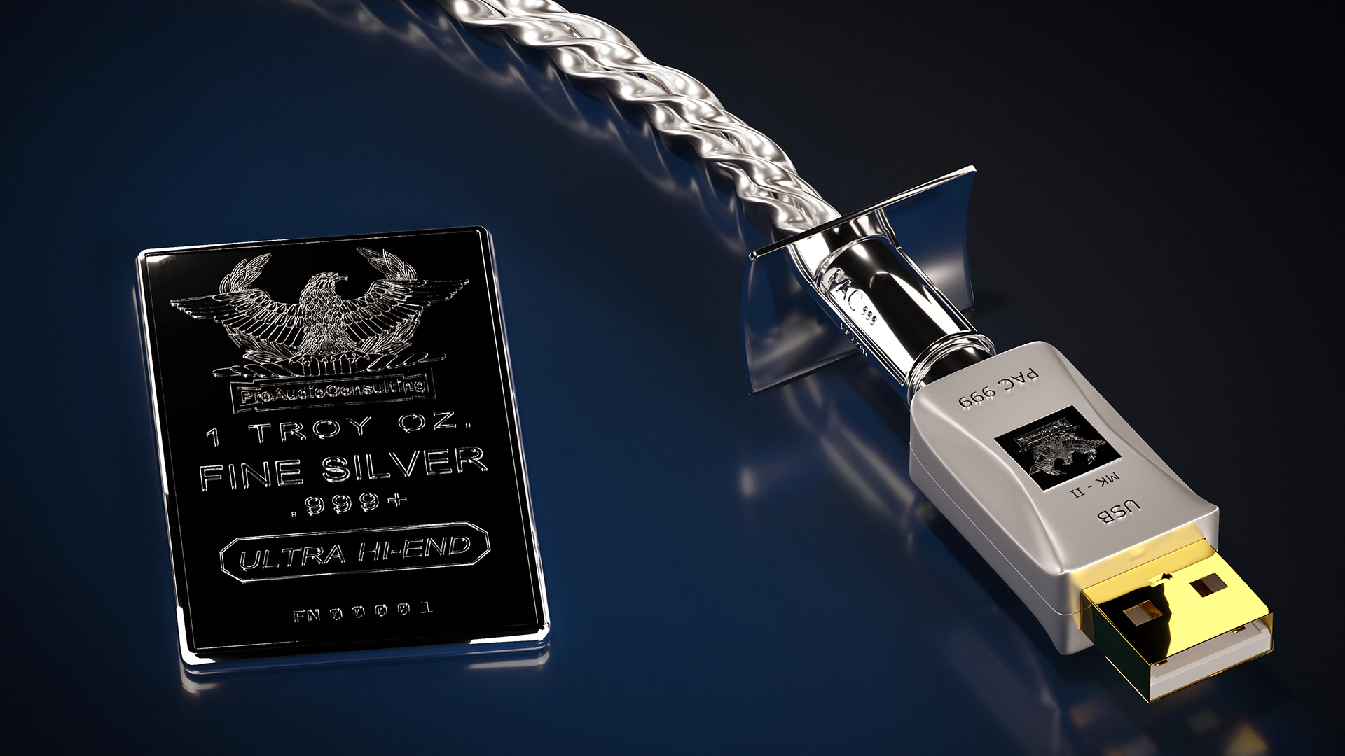 Revel in stellar audio with the Fine Silver 999+ USB Cable MK-II, valued for its excellent conductivity and low-distortion design.