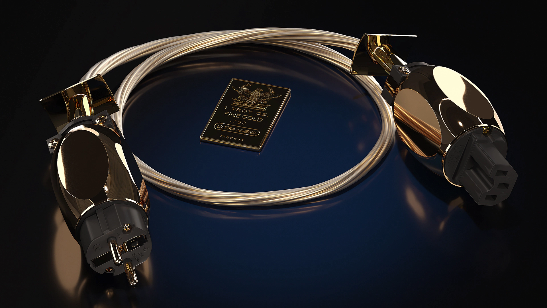 18K solid gold 110v High-End Power Cable MK-III. First-class accessory for your balance transformer correction system.